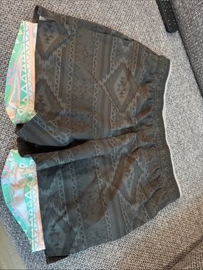 chubbies Black Geometric Athletic Shorts with Mint & Pink Trim